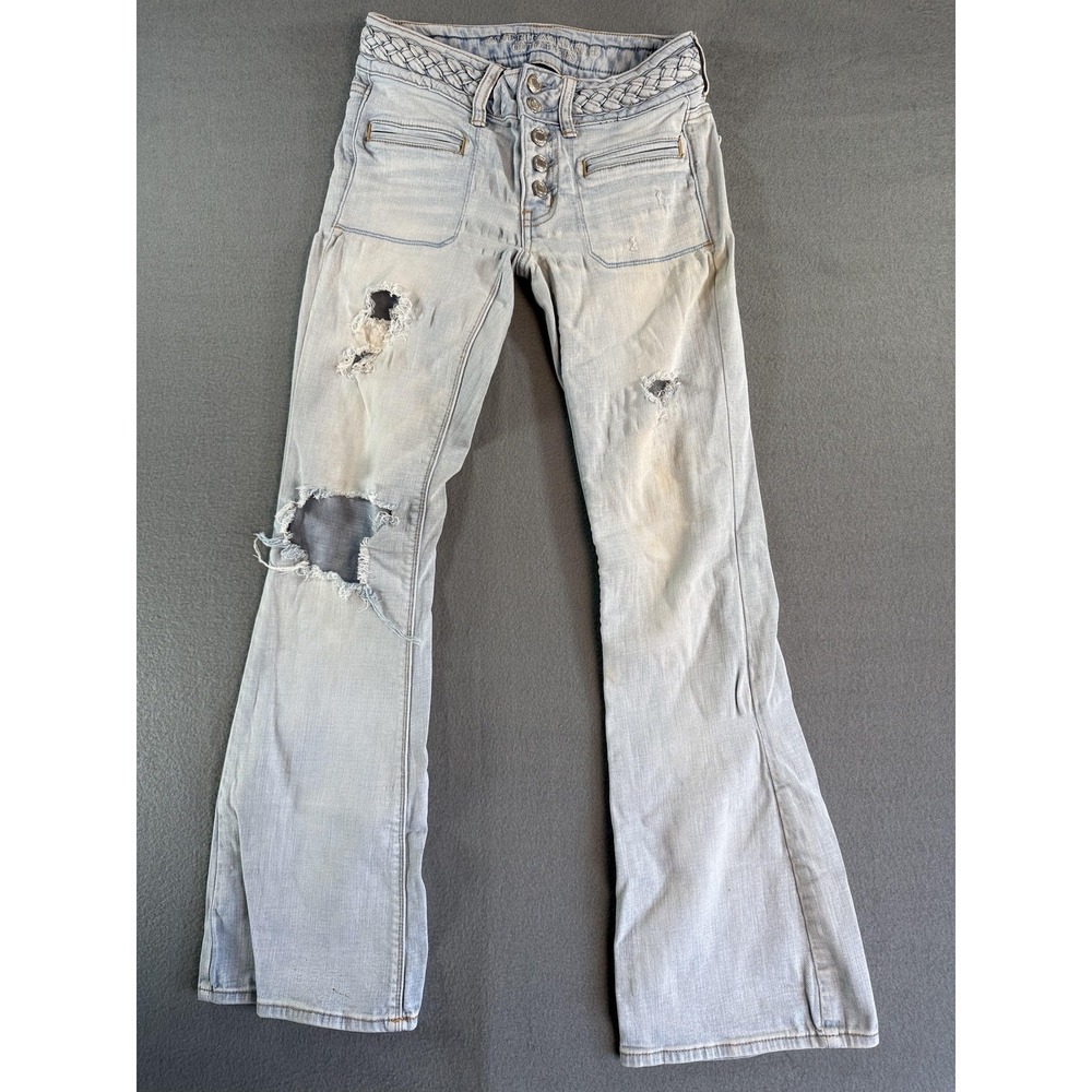 American Eagle Artist Jeans Womens 2 Light Wash Blue Bootcut Distressed Denim